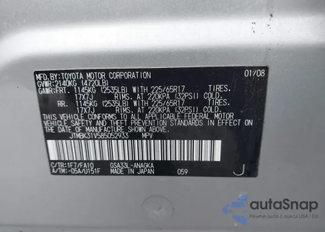 2008 Toyota Rav4 Limited V6 z USA, uszkodzony, nr VIN JTMBK31V585052933